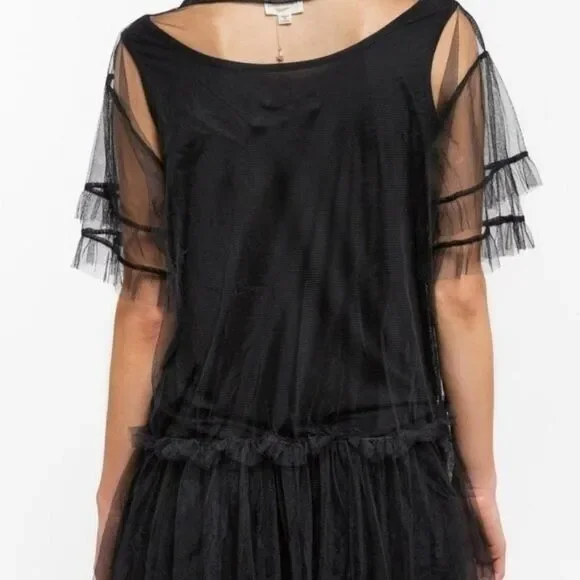 POL Sheer Mesh Two-fer Tulle Tunic Top Black Women's‎ Size S - Picture 5 of 9